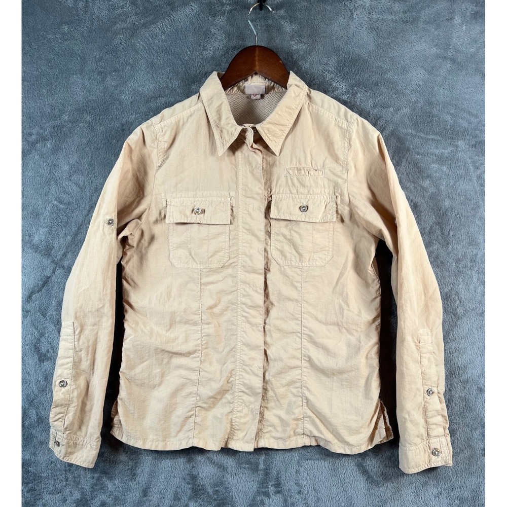 Gramicci Fishing Shirt Womens Medium Tan Nylon Vented Vintage Outdoor Gorp